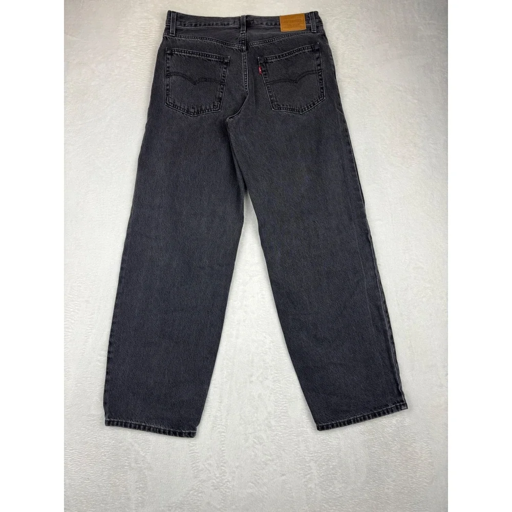 Levis Premium Baggy Dad Mens 29x32 Jeans Washed Fuzzy Black Faded Denim Wide Fit